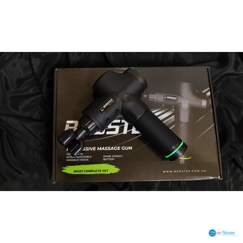Безкоштовна доставка. Ударний перкусійний масажер Boostex (massage gun) 30 режимів, 21 насадка, батарея 2500am/h, кейс.