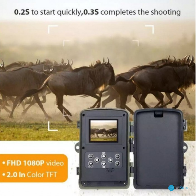 Фотопастка Suntek HC-810A з датчиком руху та нічним зніманням, огляд 120°, дальність 20 м, захист IP65. Камера для охорони території.