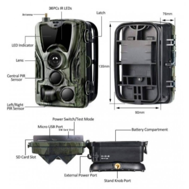 Фотопастка Suntek HC 801M з GSM модулем G2, огляд 120°, нічна зйомка, датчик руху, захист IP65, дальність 25 м.