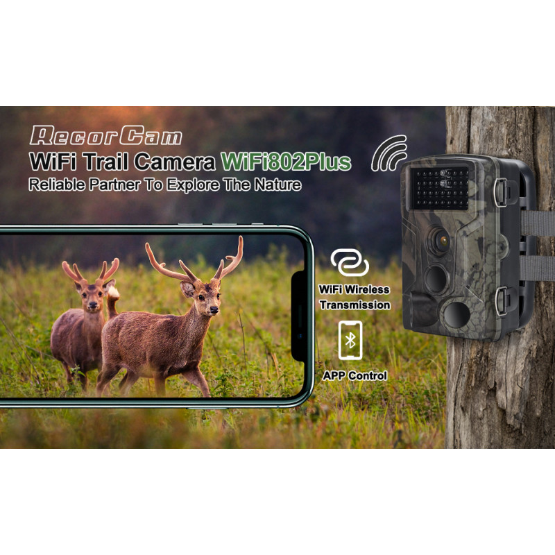 Фотопастка Suntek WiFi802 Plus з дальністю до 20 м, кут огляду 90°, захист IP65.