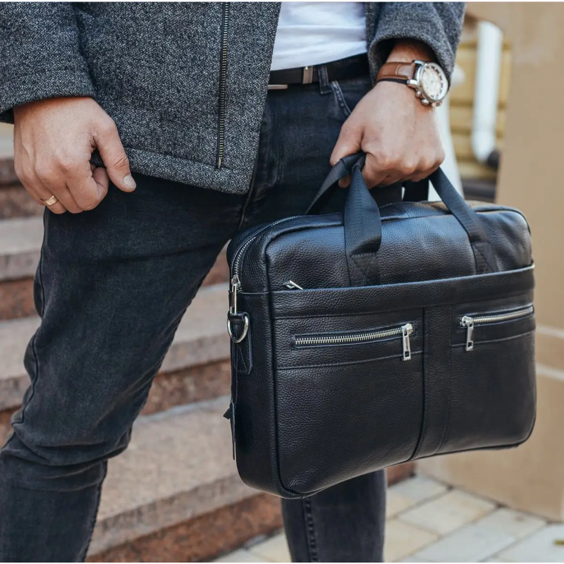 Чоловіча сумка для ноутбука та документів 39x28×8, портфель для офісної роботи, чорний