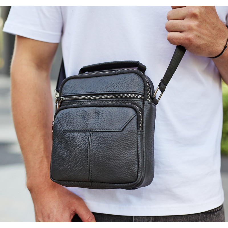 Чоловіча чорна сумка-барсетка 18x22x8, месенджер з натуральної шкіри Tiding Bag M2237A чорний
