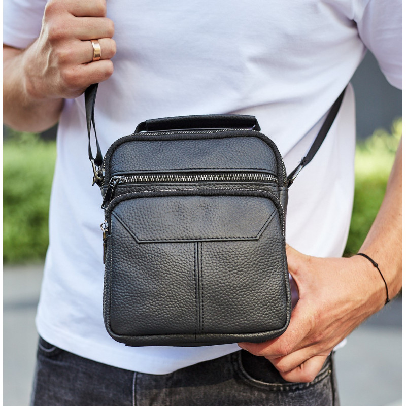 Чоловіча чорна сумка-барсетка 18x22x8, месенджер з натуральної шкіри Tiding Bag M2237A чорний
