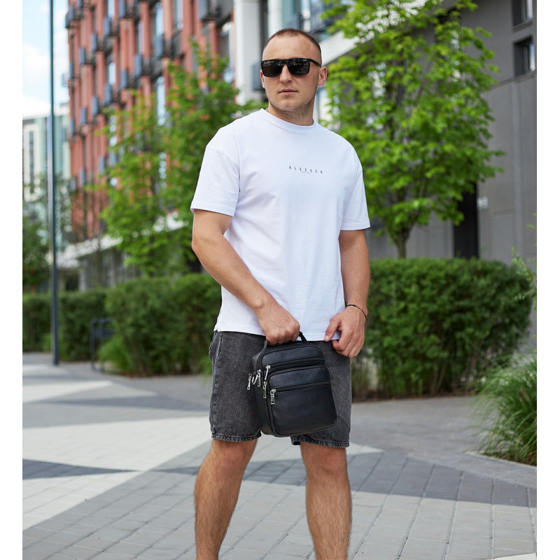 Чоловіча чорна сумка-барсетка 18x22x8, месенджер з натуральної шкіри Tiding Bag M2237A чорний