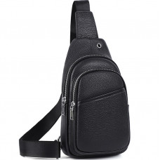 Сумка слінг чоловіча через плече 17х32х8, бананка з натуральної шкіри TIDING BAG A25F-515-1A чорна