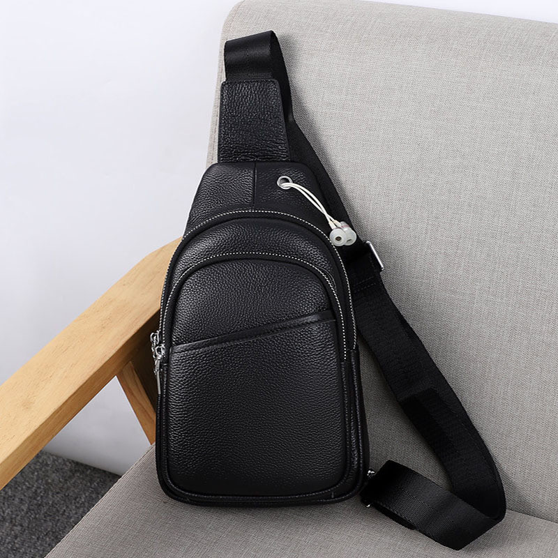 Сумка слінг чоловіча через плече 17х32х8, бананка з натуральної шкіри TIDING BAG A25F-515-1A чорна