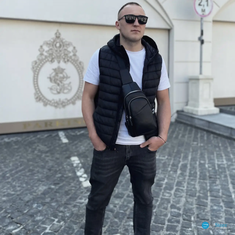 Сумка слінг чоловіча через плече 17х32х8, бананка з натуральної шкіри TIDING BAG A25F-515-1A чорна