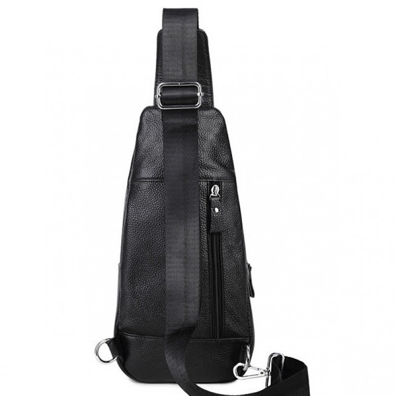 Сумка-слінг чоловіча на плече 17х32х7, нагрудний шкіряний рюкзак для міста TIDING BAG MK16094 чорний