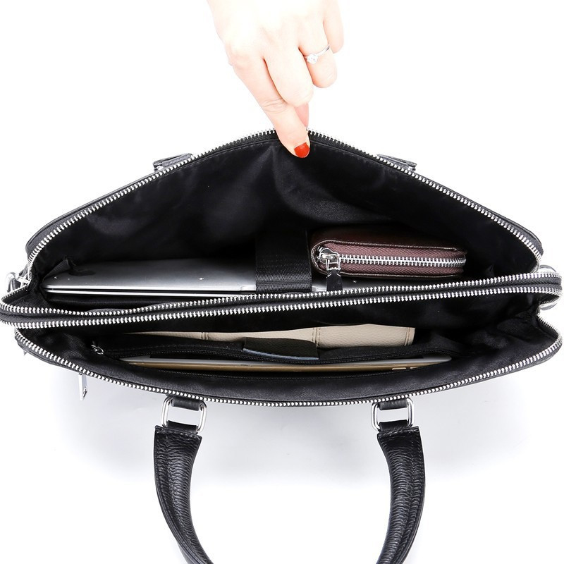 Шкіряна чоловіча сумка для документів та ноутбука 37х28.5х7, офісний діловий портфель Tiding Bag NV23712 чорний