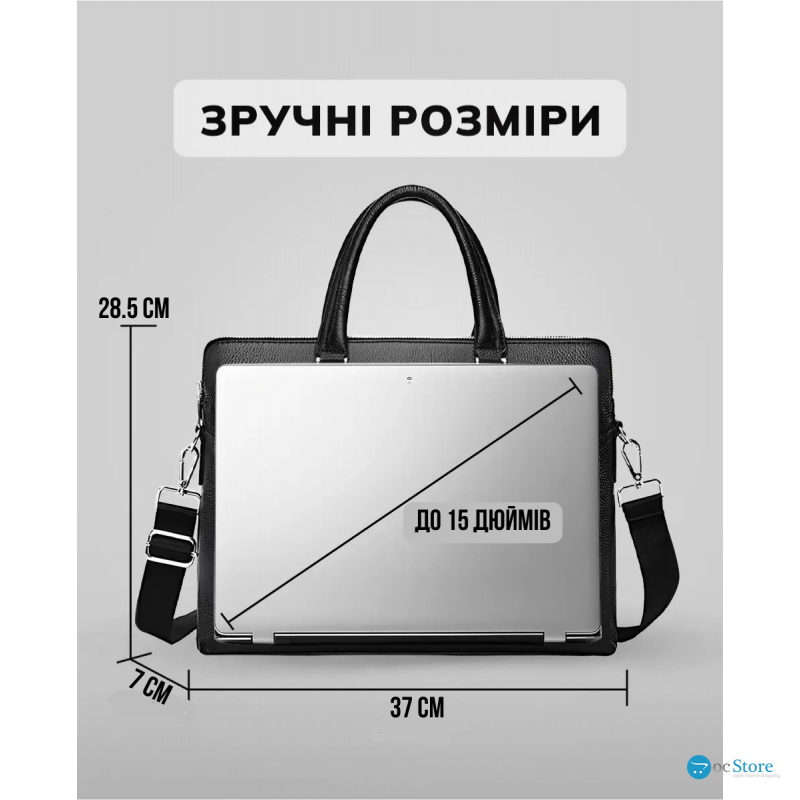 Шкіряна чоловіча сумка для документів та ноутбука 37х28.5х7, офісний діловий портфель Tiding Bag NV23712 чорний