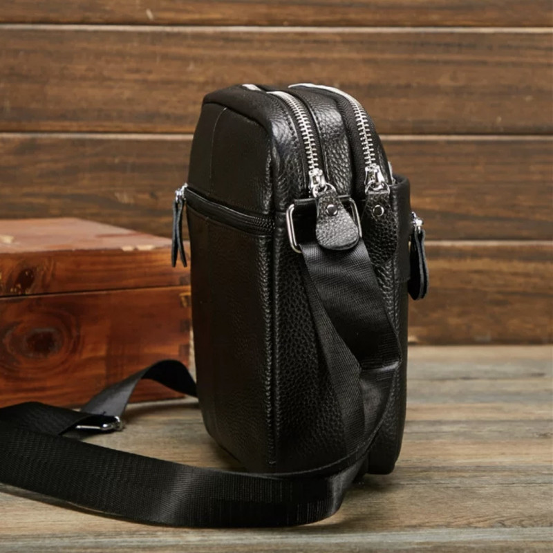 Чоловіча барсетка 18х21х7, сумка шкіряна планшетка через плече Tiding Bag SK N5386 чорна