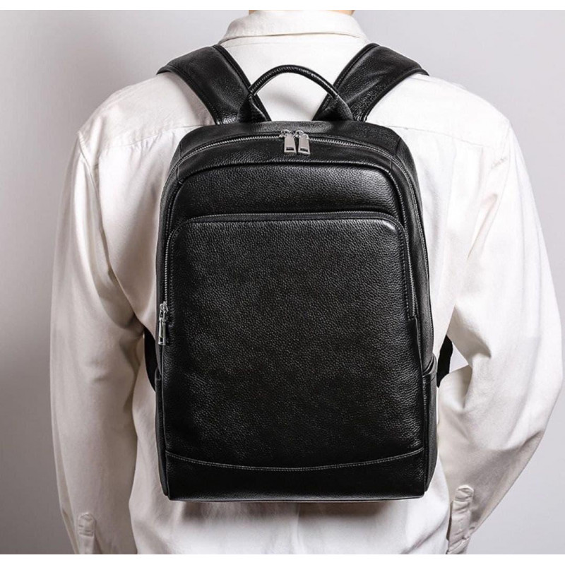 Рюкзак чоловічий шкіряний 28х40х14, міська сумка наплічна для ноутбука та документів, чорний