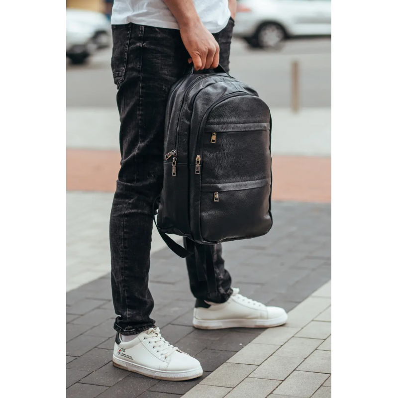 Чоловічий рюкзак для ноутбука та документів 28х42х18, сумка на спину з натуральної шкіри Tiding Bag B2-37342A