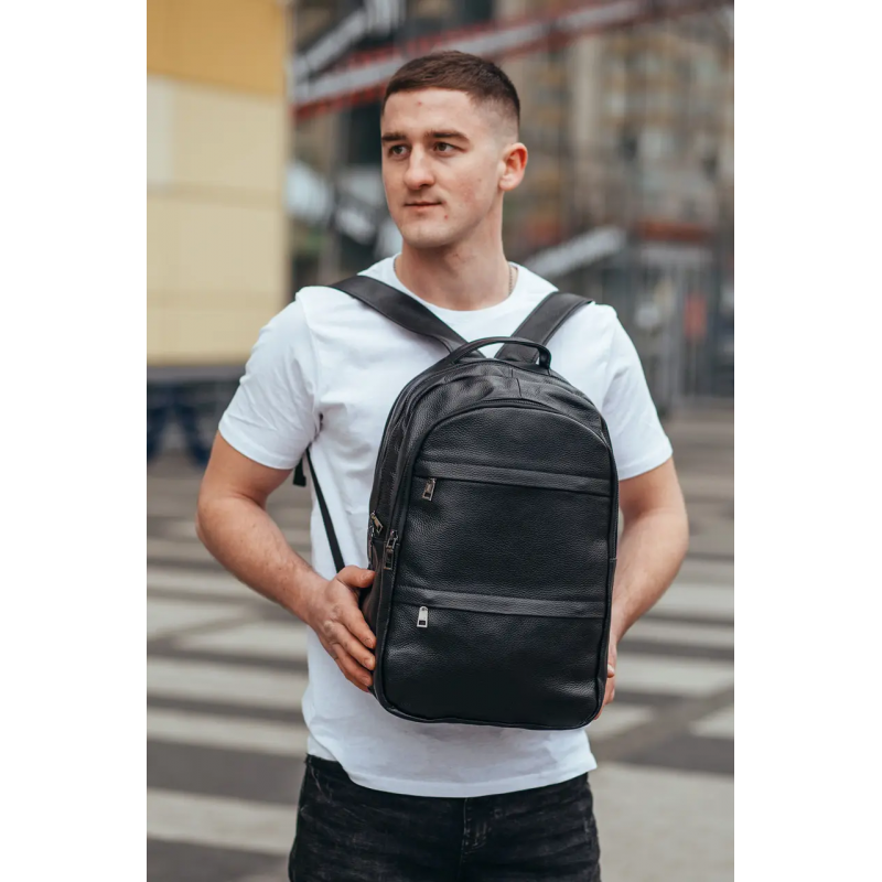 Чоловічий рюкзак для ноутбука та документів 28х42х18, сумка на спину з натуральної шкіри Tiding Bag B2-37342A
