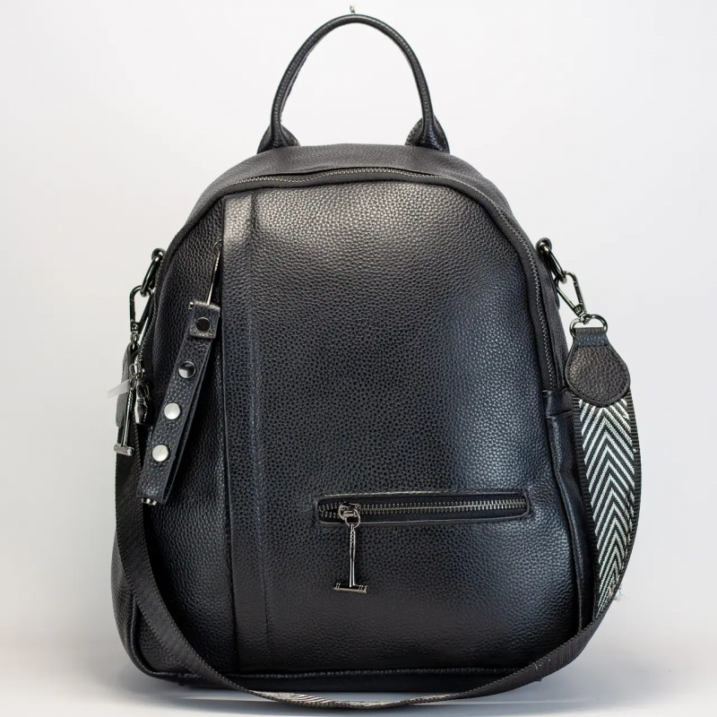 Жіночий шкіряний рюкзак міський 23х32х13, сумка для міста, подорожей та  відпочинку, чорна