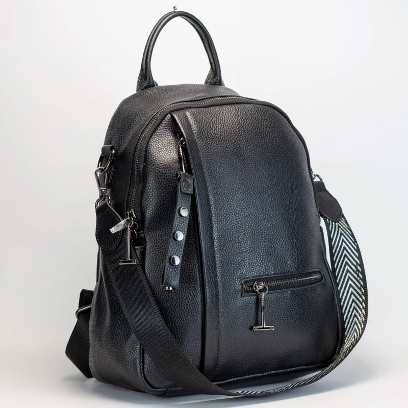 Жіночий шкіряний рюкзак міський 23х32х13, сумка для міста, подорожей та  відпочинку, чорна