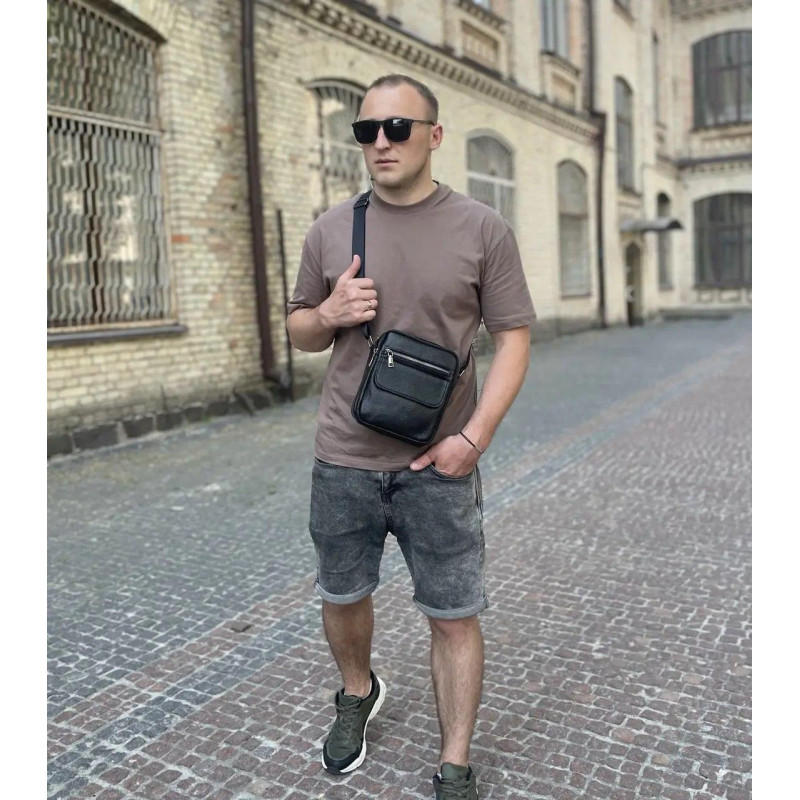 Шкіряна чоловіча сумка 17х21х5, барсетка через плече Tiding Bag 4134A чорна