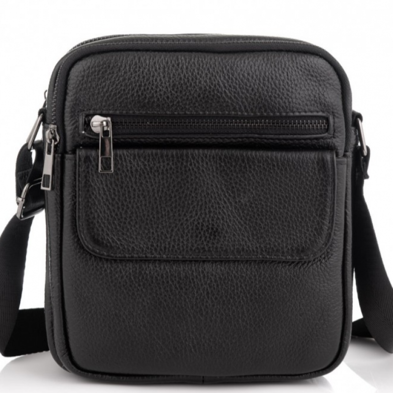 Шкіряна чоловіча сумка 17х21х5, барсетка через плече Tiding Bag 4134A чорна