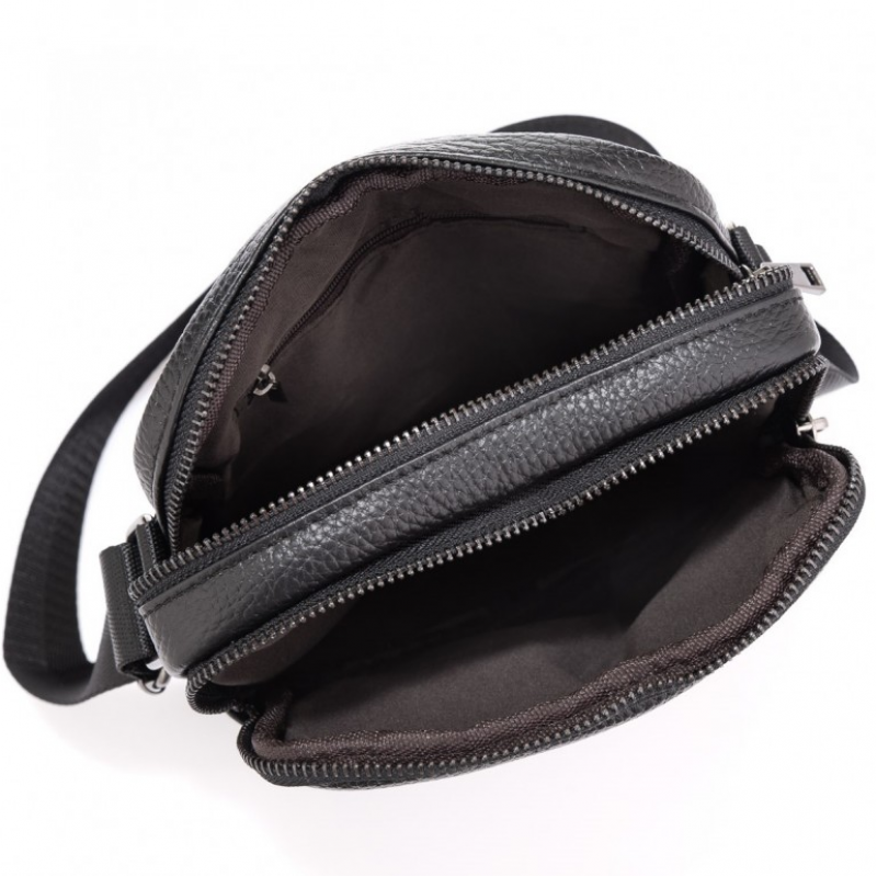 Шкіряна чоловіча сумка 17х21х5, барсетка через плече Tiding Bag 4134A чорна