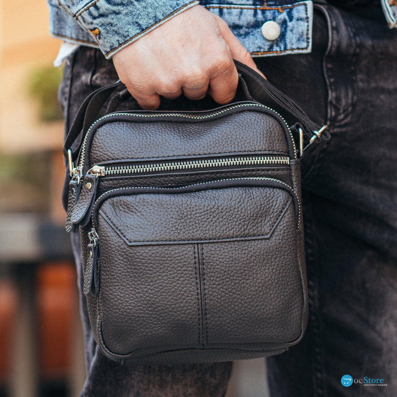 Чоловічий шкіряний месенджер 18x22x8, сумка планшет через плече Tiding Bag A25F-1519A чорний