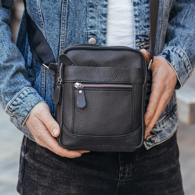 Чоловіча шкіряна сумка планшет 18х21х7, барсетка через плече Tiding Bag LA3314-1BL чорна