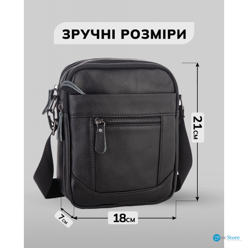 Чоловіча шкіряна сумка планшет 18х21х7, барсетка через плече Tiding Bag LA3314-1BL чорна