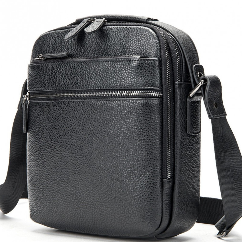 Чоловіча шкіряна сумка через плече 23х26х8, барсетка для телефону та документів Tiding Bag 711511 чорна