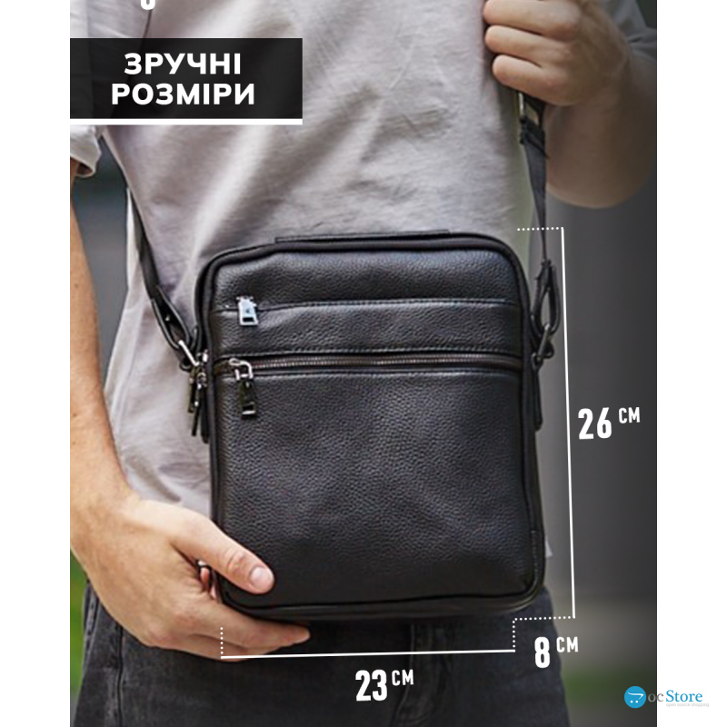 Чоловіча шкіряна сумка через плече 23х26х8, барсетка для телефону та документів Tiding Bag 711511 чорна