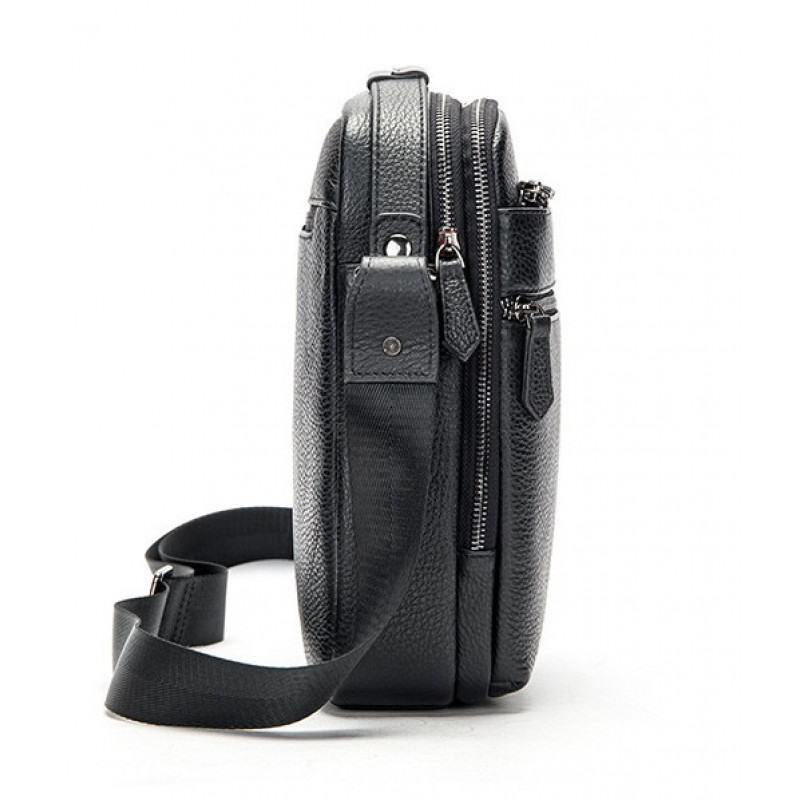 Чоловіча шкіряна сумка через плече 23х26х8, барсетка для телефону та документів Tiding Bag 711511 чорна