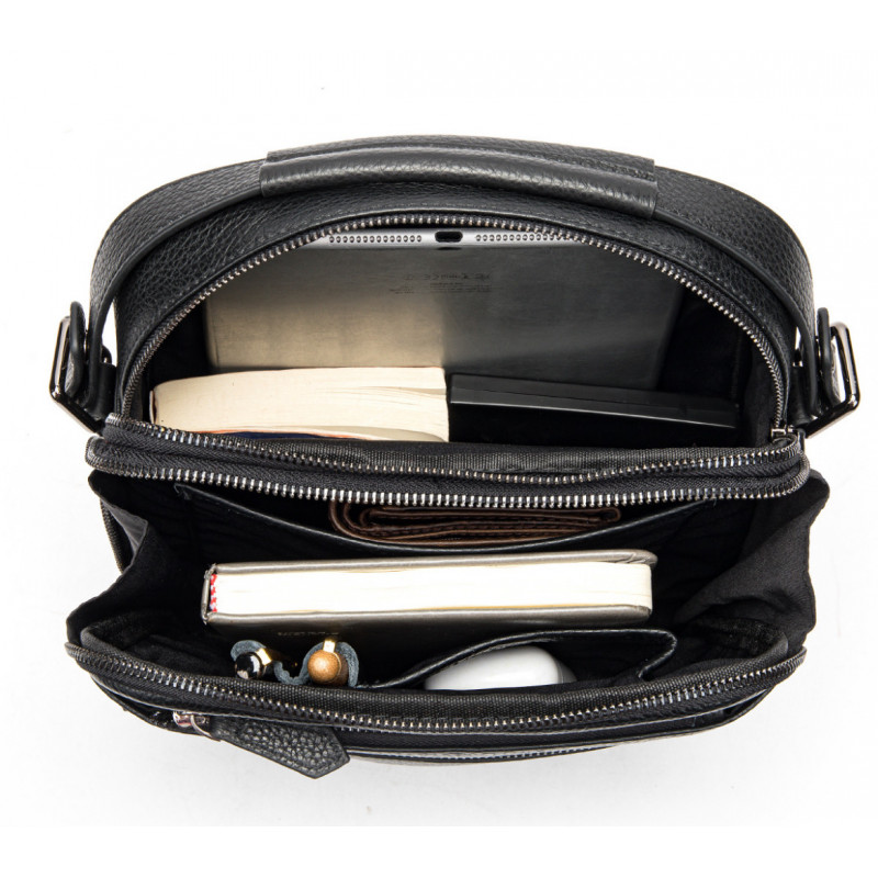 Чоловіча шкіряна сумка через плече 23х26х8, барсетка для телефону та документів Tiding Bag 711511 чорна