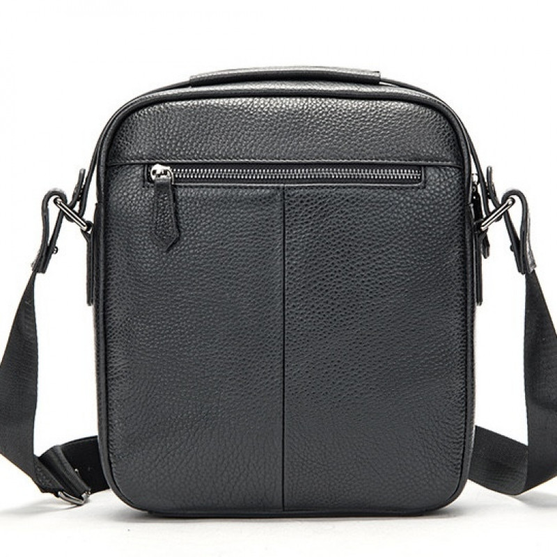 Чоловіча шкіряна сумка через плече 23х26х8, барсетка для телефону та документів Tiding Bag 711511 чорна
