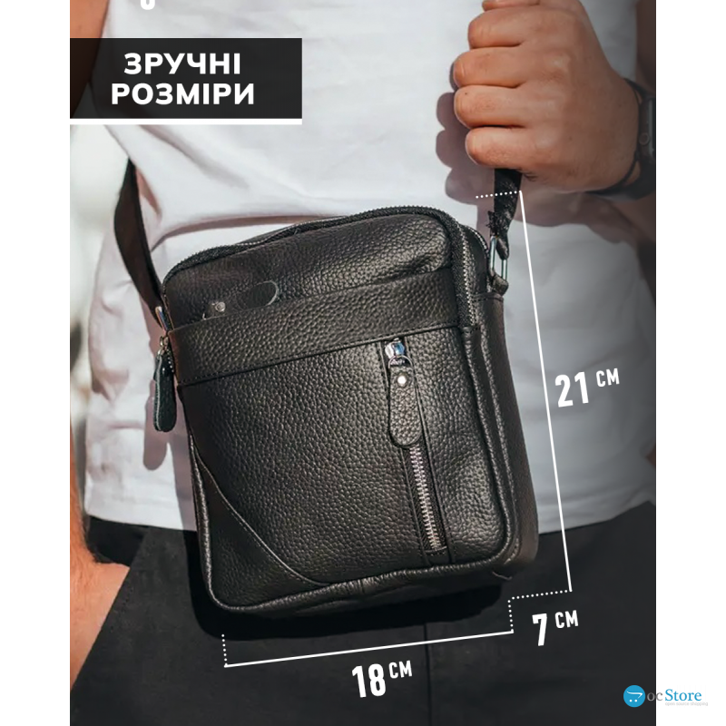 Чоловіча шкіряна сумка через плече 18х21х7, барсетка для документів Tiding Bag M38-10131A чорна