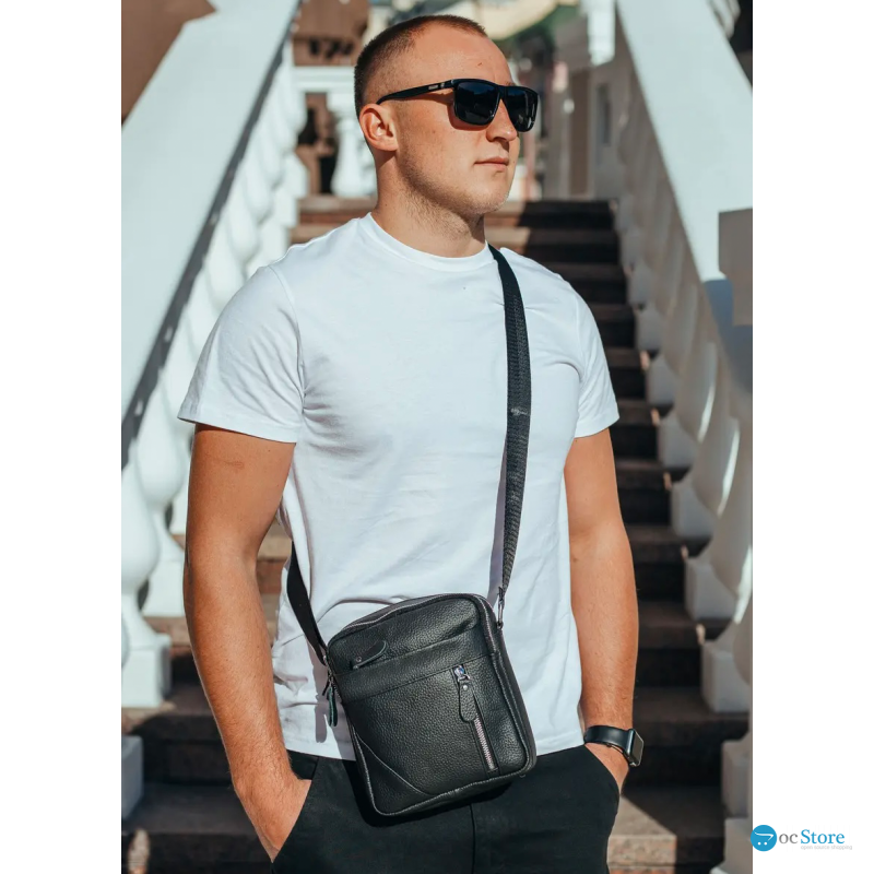 Чоловіча шкіряна сумка через плече 18х21х7, барсетка для документів Tiding Bag M38-10131A чорна