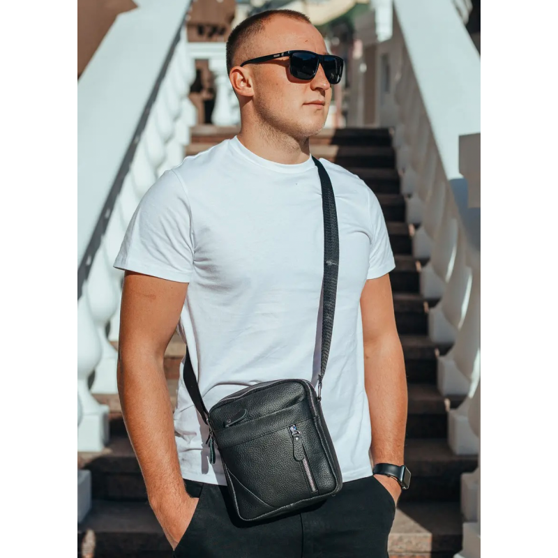 Чоловіча шкіряна сумка через плече 18х21х7, барсетка для документів Tiding Bag M38-10131A чорна