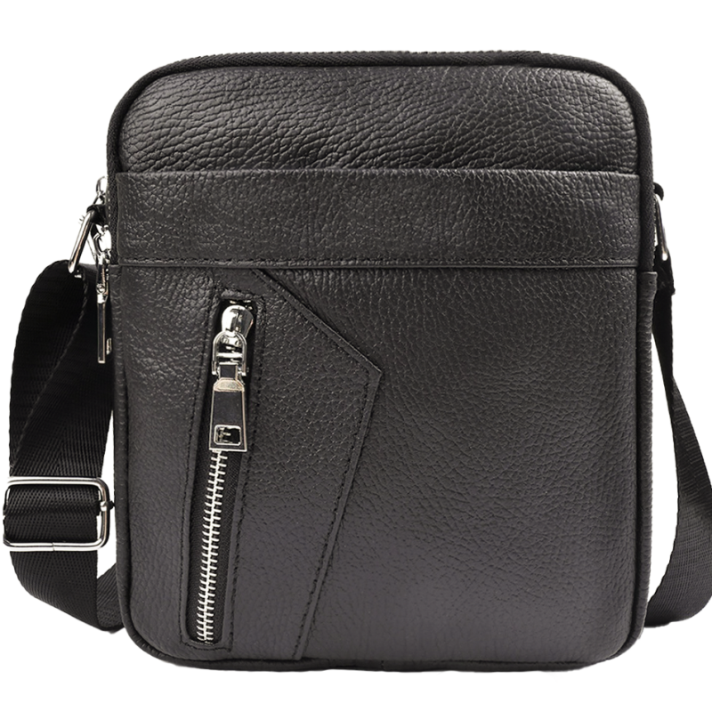 Чоловіча шкіряна сумка через плече 18х21х7, барсетка для документів Tiding Bag M38-10131A чорна