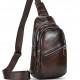 Чоловічий шкіряний слінг на одне плече 18х32х7, сумка-бананка для міста TIDING BAG 62867 коричнева