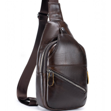 Чоловічий шкіряний рюкзак на одне плече 18х32х7, сумка-слінг для міста TIDING BAG MK03983 коричнева