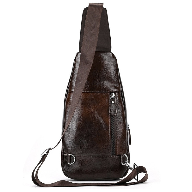 Чоловічий шкіряний рюкзак на одне плече 18х32х7, сумка-слінг для міста TIDING BAG MK03983 коричнева