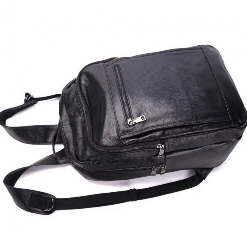 Шкіряна чоловіча сумка наплічна для ноутбука та поїздок 28х42х18, рюкзак для роботи Tiding Bag D3-9343, чорний