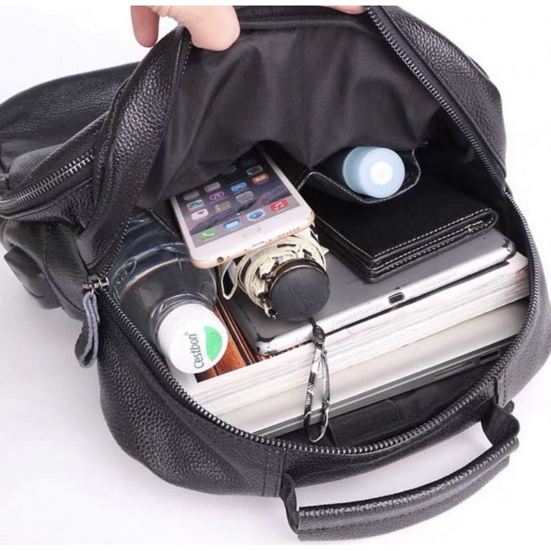 Шкіряна чоловіча сумка наплічна для ноутбука та поїздок 28х42х18, рюкзак для роботи Tiding Bag D3-9343, чорний