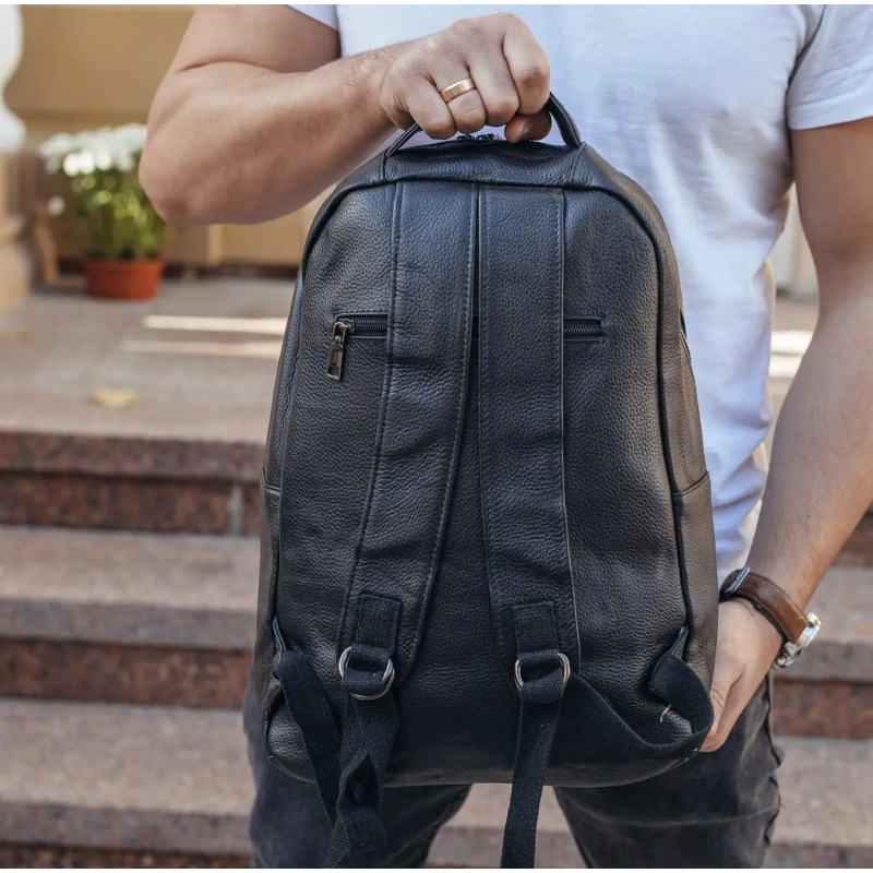 Шкіряна чоловіча сумка наплічна для ноутбука та поїздок 28х42х18, рюкзак для роботи Tiding Bag D3-9343, чорний