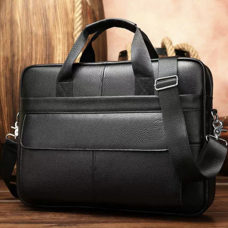 Чоловіча шкіряна сумка для ноутбука та документів 39х28х8, портфель для міста Tiding Bag RD-23134 чорний