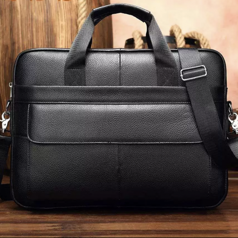 Чоловіча шкіряна сумка для ноутбука та документів 39х28х8, портфель для міста Tiding Bag RD-23134 чорний
