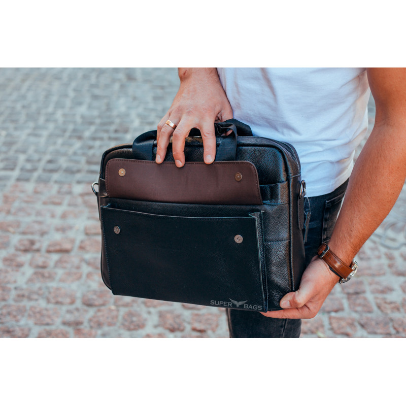 Чоловіча шкіряна сумка для ноутбука та документів 39х28х8, портфель для міста Tiding Bag RD-23134 чорний