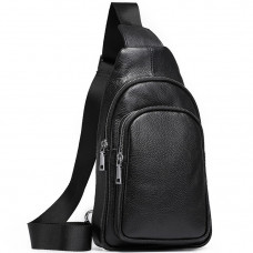 Слінг шкіряний чоловічий на плече18х32х8, нагрудна сумка рюкзак для студента TIDING BAG TH-73583 чорна