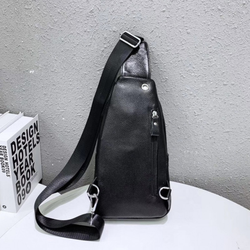 Слінг шкіряний чоловічий на плече18х32х8, нагрудна сумка рюкзак для студента TIDING BAG TH-73583 чорна