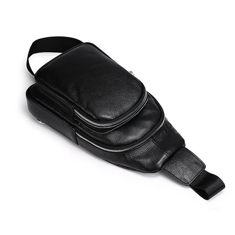 Слінг шкіряний чоловічий на плече18х32х8, нагрудна сумка рюкзак для студента TIDING BAG TH-73583 чорна