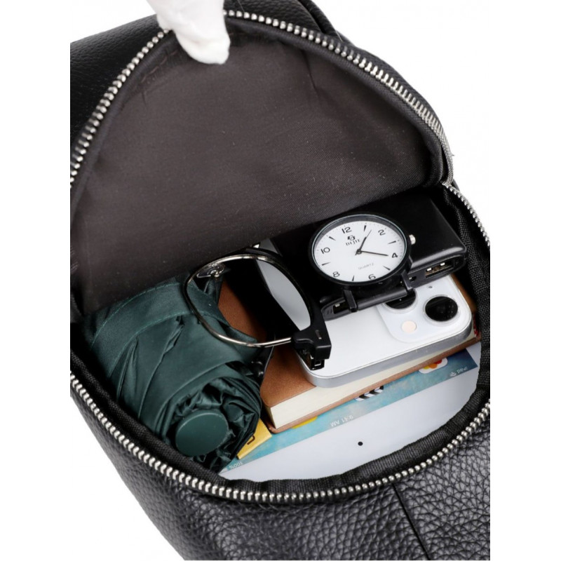 Сумка-слінг чоловіча на одне плече 18х32х7, рюкзак нагрудний з натуральної шкіри 74521 чорний