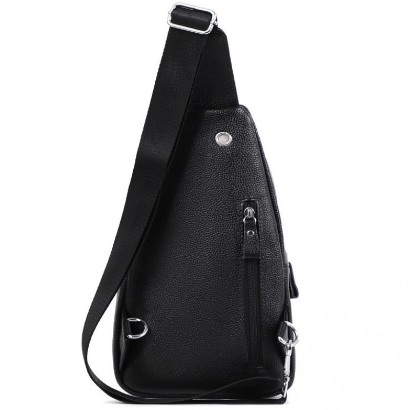 Сумка-слінг чоловіча на одне плече 18х32х7, рюкзак нагрудний з натуральної шкіри 74521 чорний