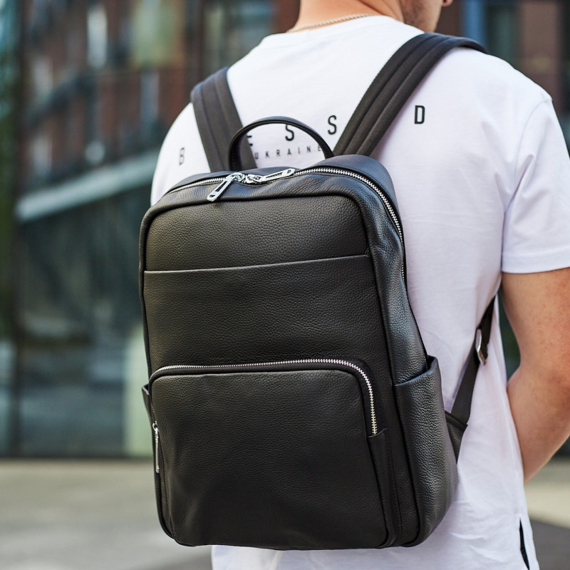 Чоловічий шкіряний рюкзак для поїздок та відпочинку 30х40х16, сумка наплічна Tiding Bag 59331, чорна